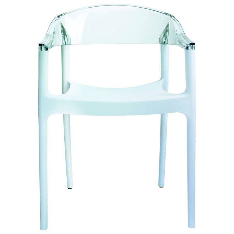 32" White and Clear Transparent Stackable Outdoor Patio Dining Arm Chair