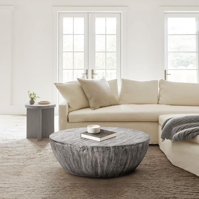 Arthur 35.5 Inch Round Mango Wood Coffee Table Subtle Grains