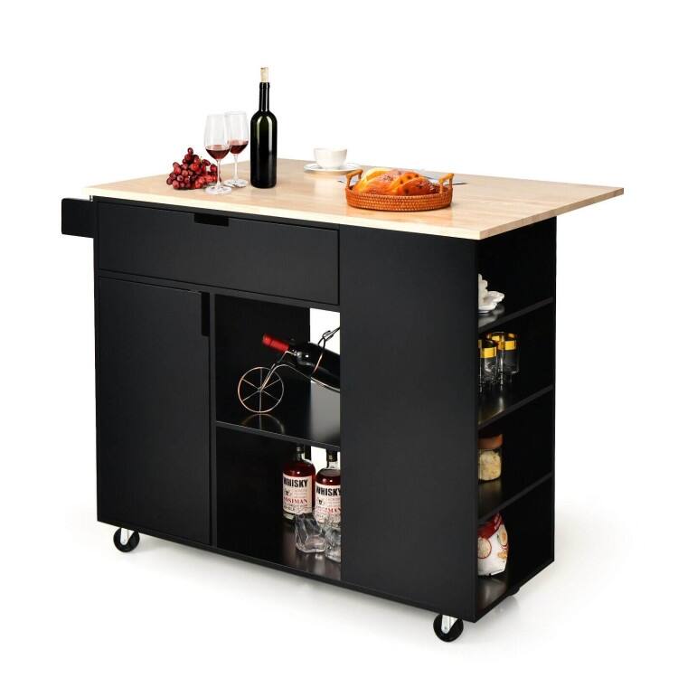 Drop-Leaf Kitchen Island with Rubber Wood Top - 49" x 30" x 36"(L x W x H)