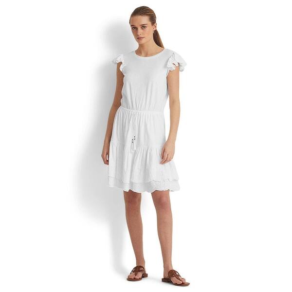 Lauren Ralph Lauren Women's Eyelet Jersey Dress White Size 12 - Bed Bath &  Beyond - 40642100