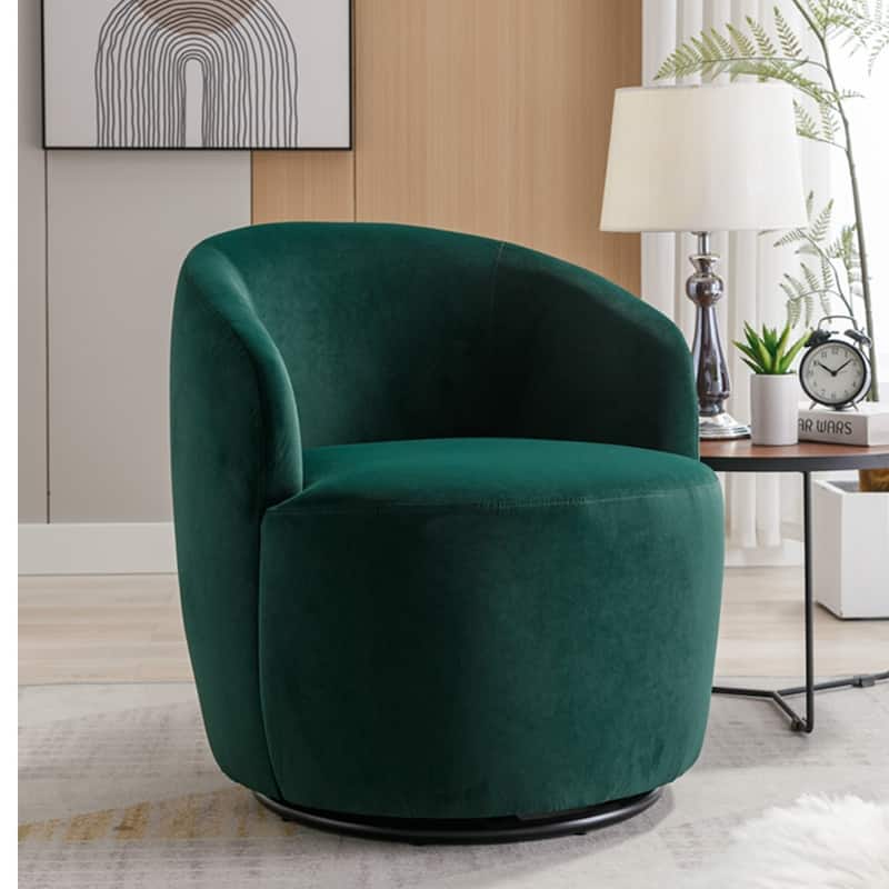 Swivel Accent Barrel Chair with Black Powder Coating Metal Ring - Green