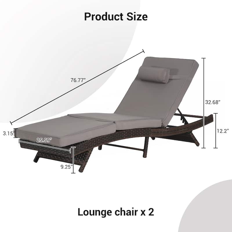 Outdoor Wicker Long Reclining Chair Set of 2