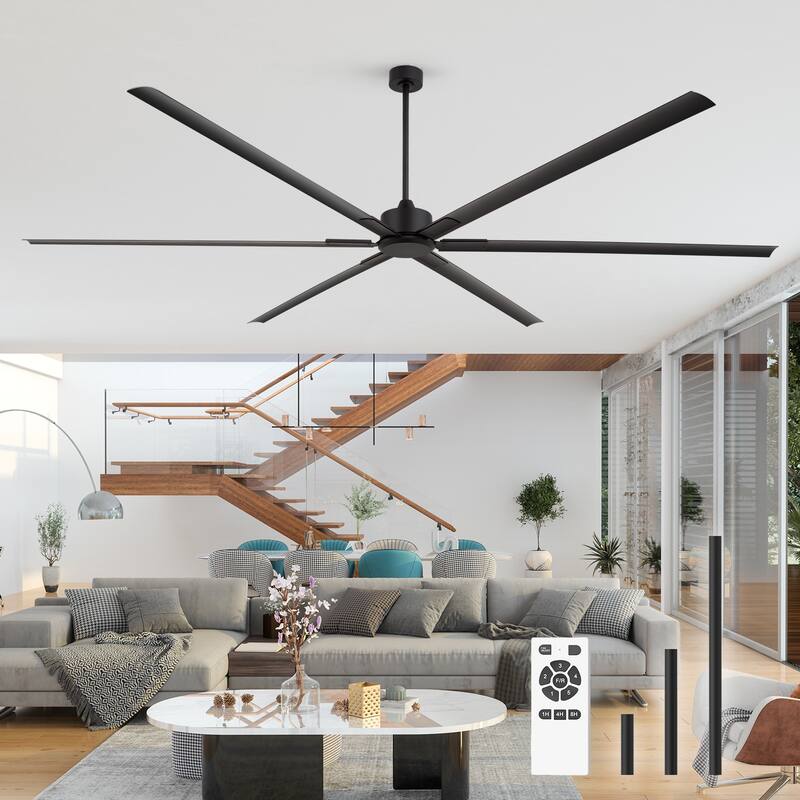 Large 72"/84"/96"/120" Black Ceiling Fan with Remote without Light-6/8 Aluminum Blades - Matte Black-120in