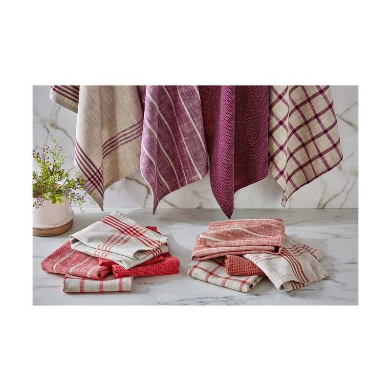 Classic Reversible Double Cloth Plum Purple Windowpane Cotton Machine Washable Kitchen Dishtowel 26L x 18W in.