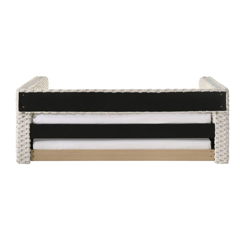 Sely Daybed w Pull Out Trundle, Faux Marble Top, Beige Upholstery