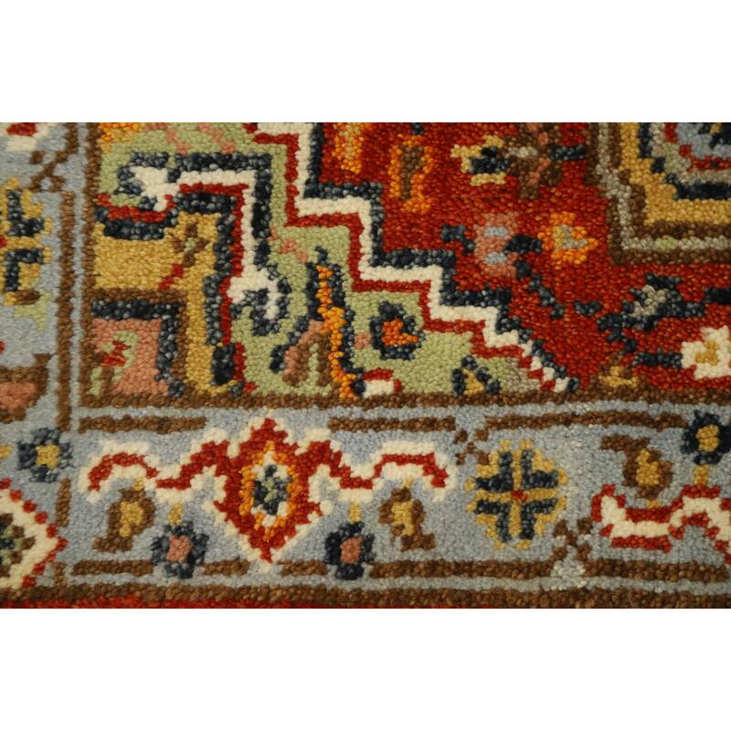 Hand Knotted Oriental 100% Wool Carpet Traditional Geometric Oranges & Rust Heriz (serapi) Runner Rug - 7' 11'' X 2' 0''