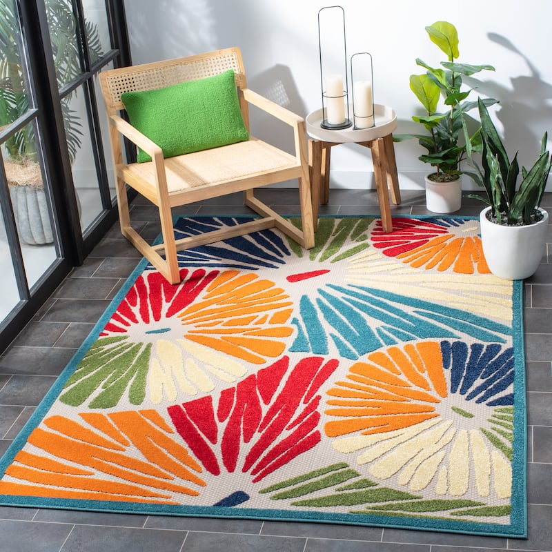 SAFAVIEH Cabana Eufrosina Indoor/ Outdoor Waterproof Patio Floral Rug - 9' x 12' - Ivory/Blue