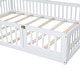preview thumbnail 19 of 17, House-shaped Design Bed Full Size House Bed Rustic Country Floor Bed Wood Frame with Chimney, Fence Guardrail and Door