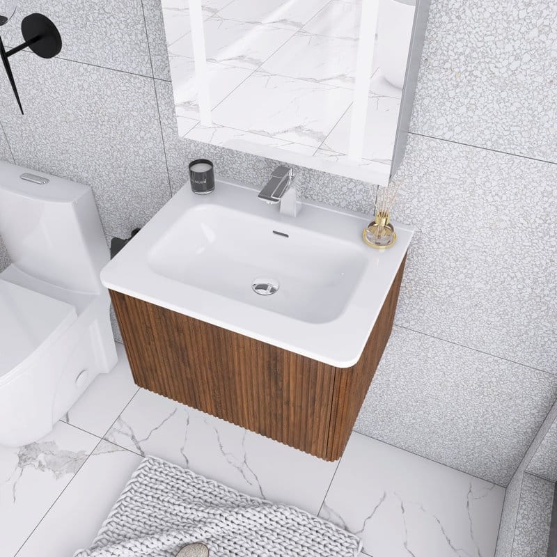 24 in./ 30 in. W Wall Mounted Bathroom Vanity with Integrated Ceramic Sink and Drawer