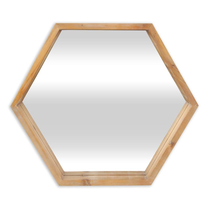 23.5" Brown Wooden Hexagonal Framed Wall Mirror