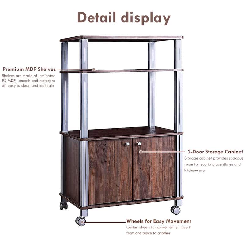 Gymax Bakers Rack Microwave Stand Rolling Storage Cart - 23.5''x15.5''x38.5''