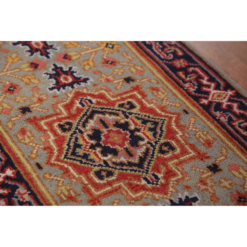 Geometric Heriz Serapi Runner Rug Hallway Hand-Knotted Wool Carpet - 2'6"x 7'10"