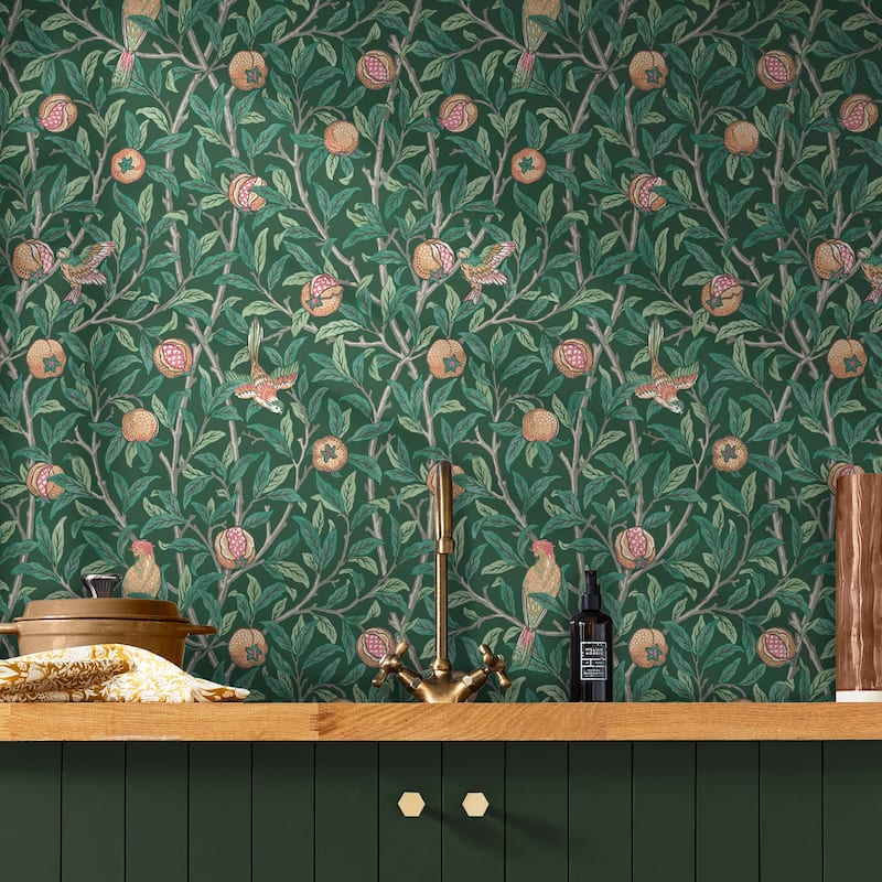 William Morris Bird & Pomegranate Deep Green Wallpaper