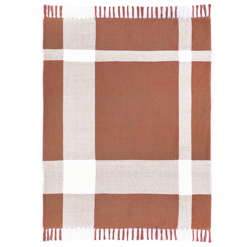 Sevita Hand-Woven Plaid Standard Size Throw Blanket - Adobe