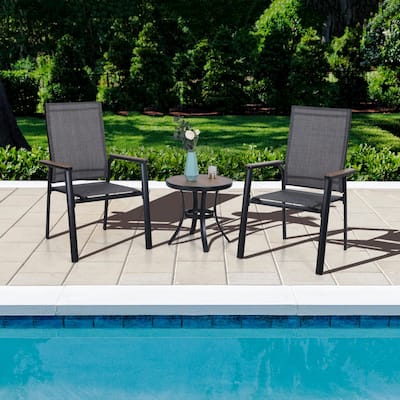 MAISON ARTS 3 Piece Bistro Set, 2 x Aluminium Stackable Dining Chairs and 1 x Side Table