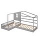 preview thumbnail 14 of 25, Twin Size Wood House Platform Bed, L-Shaped with Fence and Slatted Frame