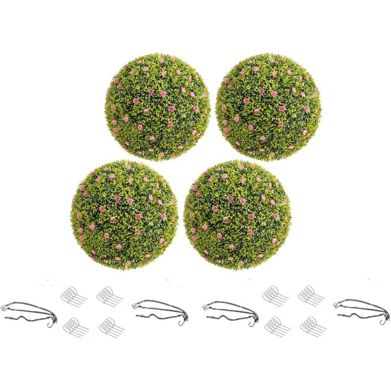 4 Pack 12.5" Artificial Flowers Topiary Balls for Home Decor, Wedding - 12.6 inch - Pink