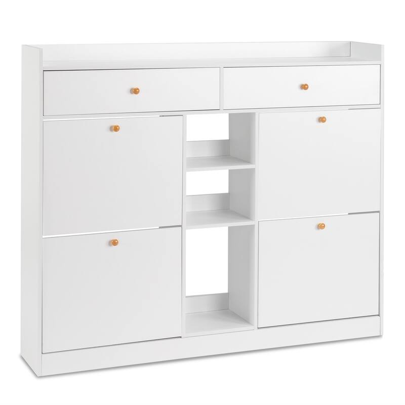 White Shoe Cabinet with 4 Drawers and Storage Compartments for Entryway Hallway Organization - 50.39”W x 9.84”D x 42.13”H