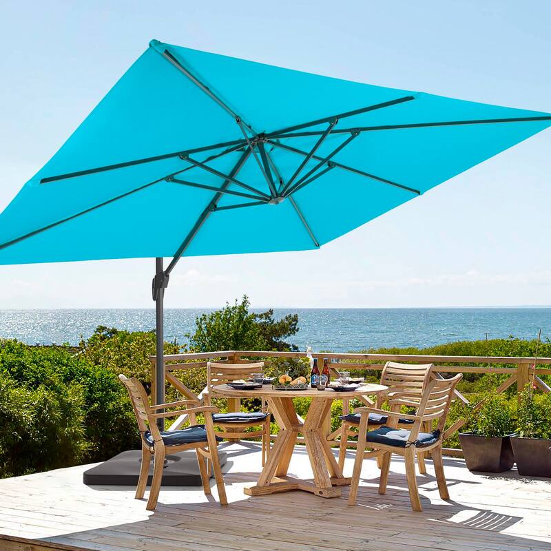 BONOSUKI Outdoor 11.5x9FT Cantilever Patio Umbrella 360 Rotation w/Base - Lake Blue
