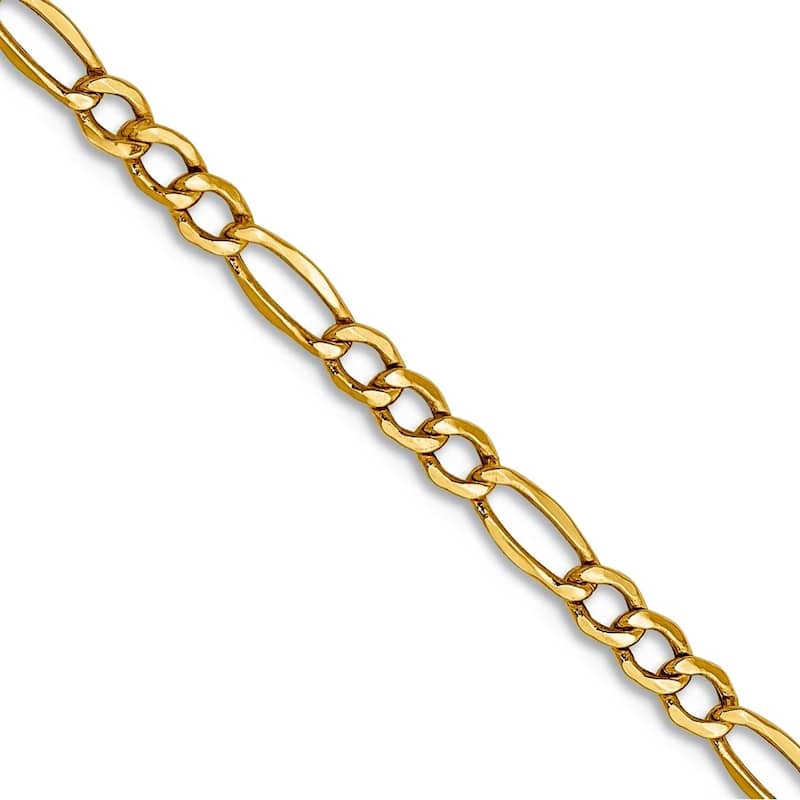 Curata 10k Yellow Gold 2.5mm Semi solid Figaro Chain Necklace for Men