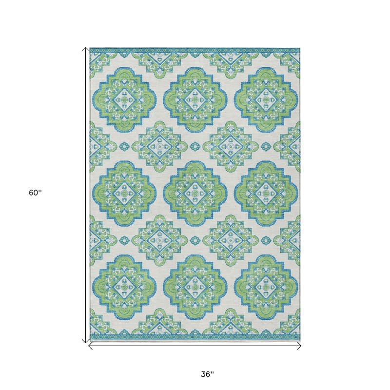 HomeRoots Medallion Transitional Rectangle Outdoor Rug