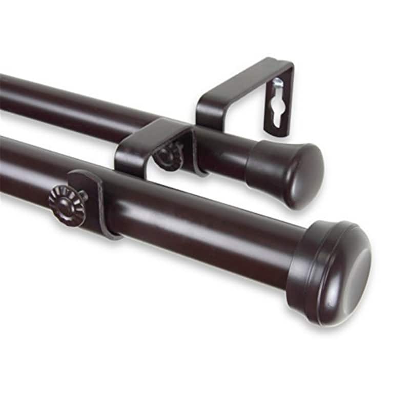 Rosen 1 Inch Double Curtain Rod - 66-120 Inch Adjustable - Mahogany Finish - 120