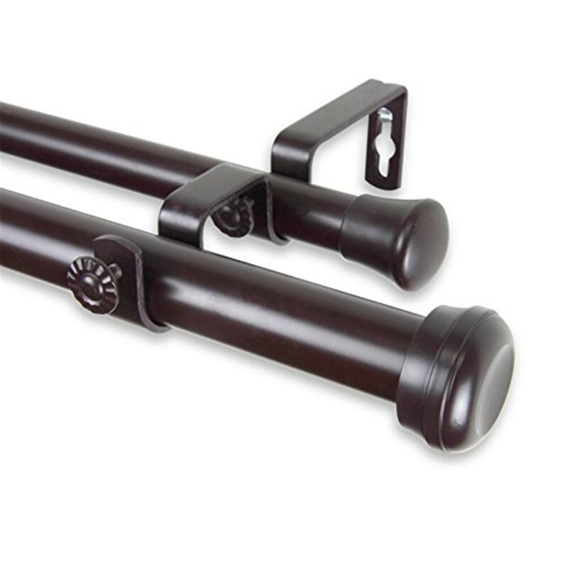 Rosen 1 Inch Double Curtain Rod - Adjustable 48-84 Inch - Mahogany Finish - 84