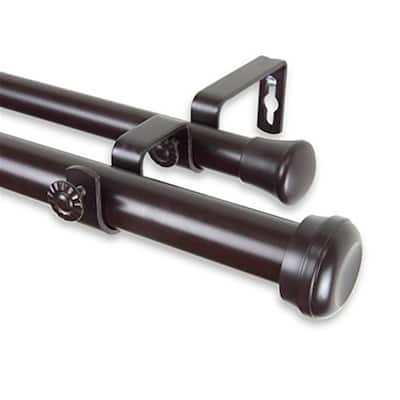Rosen 1 Inch Double Curtain Rod - Adjustable 48-84 Inch - Mahogany Finish - 84
