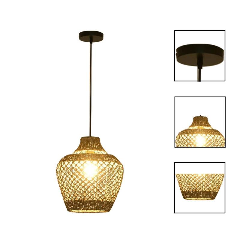 2 Pack indoor lighting rattan, black pendant light rattan kitchen chandelier