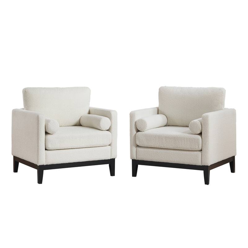 Wood Base Accent Chair Reading Armchair with 2 Pillows, Single Sofa Chair Lounge Chair for Living Room Offices