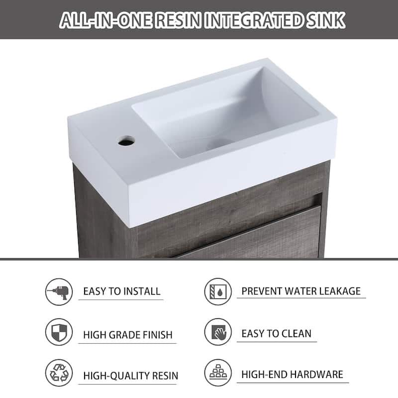 Bathroom Vanity With Sink In 16/18/23 Inch, Floating/Freestanding Bathroom Vanity With Soft Close Door