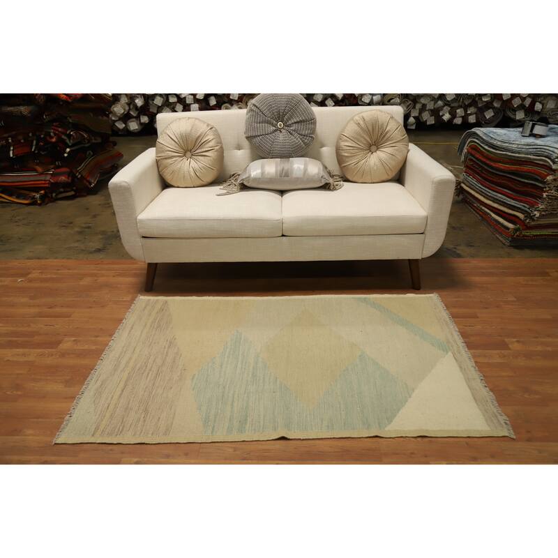Hand Woven Oriental 100% Wool Carpet Southwestern Modern Multi-Colored Kilim Area Rug - 5' 1'' X 3' 2''