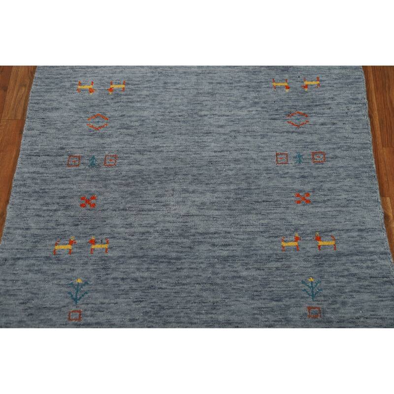 Blue Tribal Gabbeh Indian Rug Handmade Wool Carpet - 2'11" x 4'10"