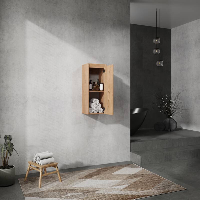 Wall Mounted Storage Cabinet Skin Care Cabinet with Door, Rustic Wooden Side Cabinet Toilet Paper Cabinet - Imitative Oak
