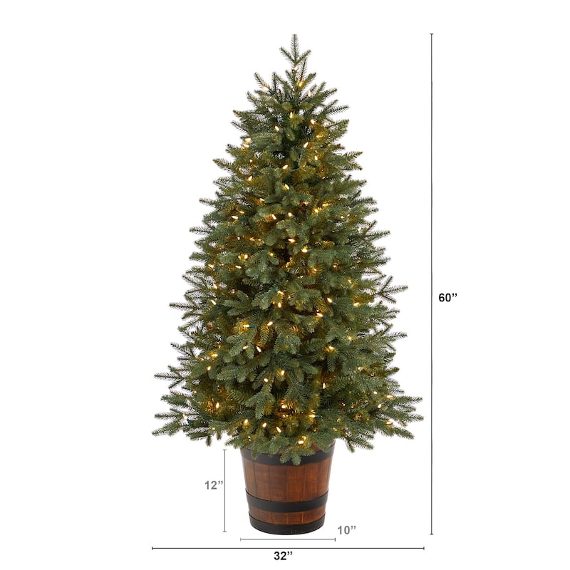 5' Pre-Lit Colorado Aspen Artificial Christmas Potted Tree, White LED Lights - 5 Foot