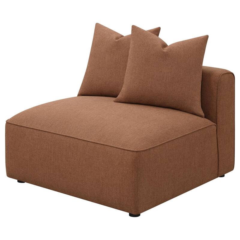 Hani 39 Inch Modular Armless Chair, Polyester, 2 Throw Pillows, Brown