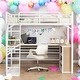 preview thumbnail 1 of 11, Full Size Metal Loft Bed with 3 Layers of Shelves and L-shaped Desk for Home
