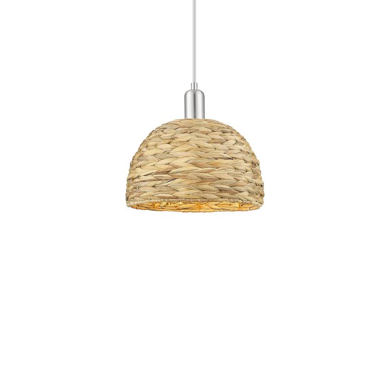 Innovations Lighting 716-1P-12-12 Woven Rattan Pendant Woven Rattan - Brushed Satin Nickel / Natural
