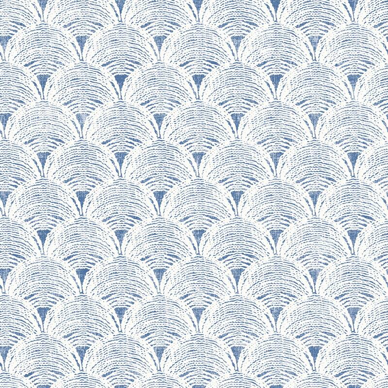 Chesapeake Santiago Blue Scalloped Wallpaper - 20.5 x 396 x 0.025