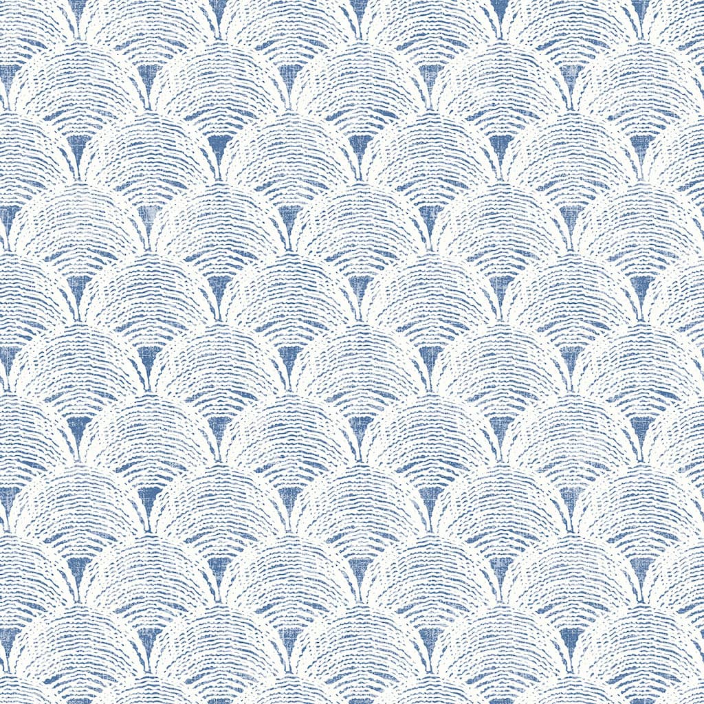 Chesapeake Santiago Blue Scalloped Wallpaper - 20.5 x 396 x 0.025