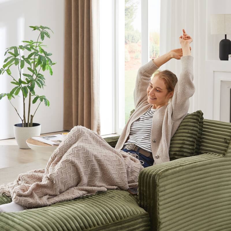 Indoor Single Chaise Sofa, Modern Corduroy Upholstery, No Assembly Required, Comfy Sleeper for Living Room, Office