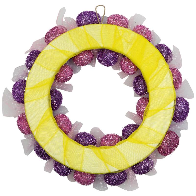 Glittered Easter Egg Wreath with Mesh Ribbons - 20"