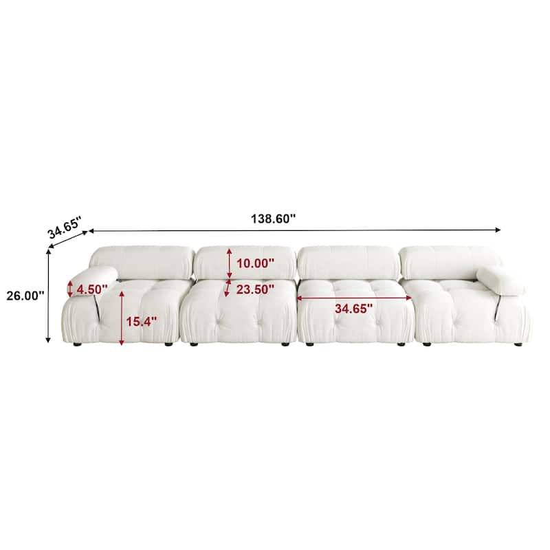 138" Convertible Modular Sectional Sofa, Luxury Modern 4-Seat Wide Couch Sectional for Living Room Bedroom Office Apartment
