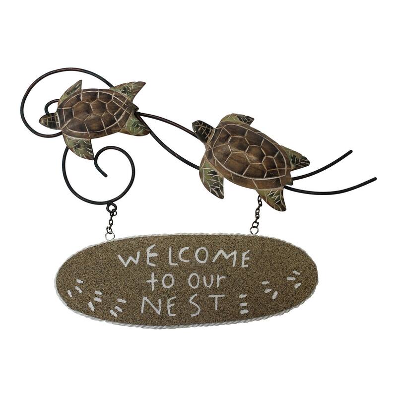 Sea Turtles Welcome to Our Nest Carved Wood and Metal Wall Plaque 14 Inches - Multi