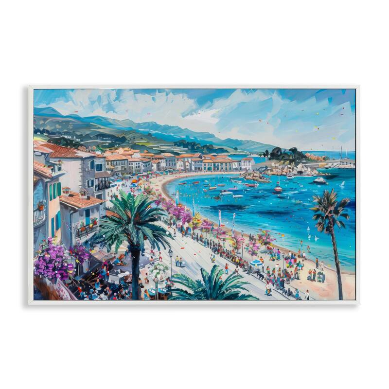 Stupell Busy Summer Beach Town Framed Giclee Art Design By LSR Design Studio - 30 x 20 - White