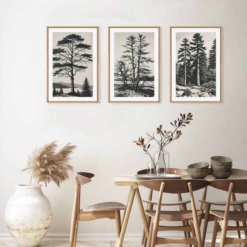 Antique Black and White Wall Decor,Nature Botanical Lake Artwork