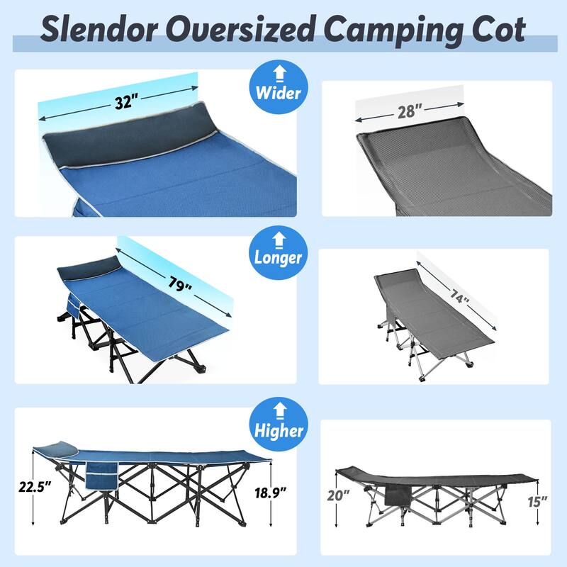 Outdoor Folding Camping Blue Cot with Removable Cotton Mattress,500 lbs