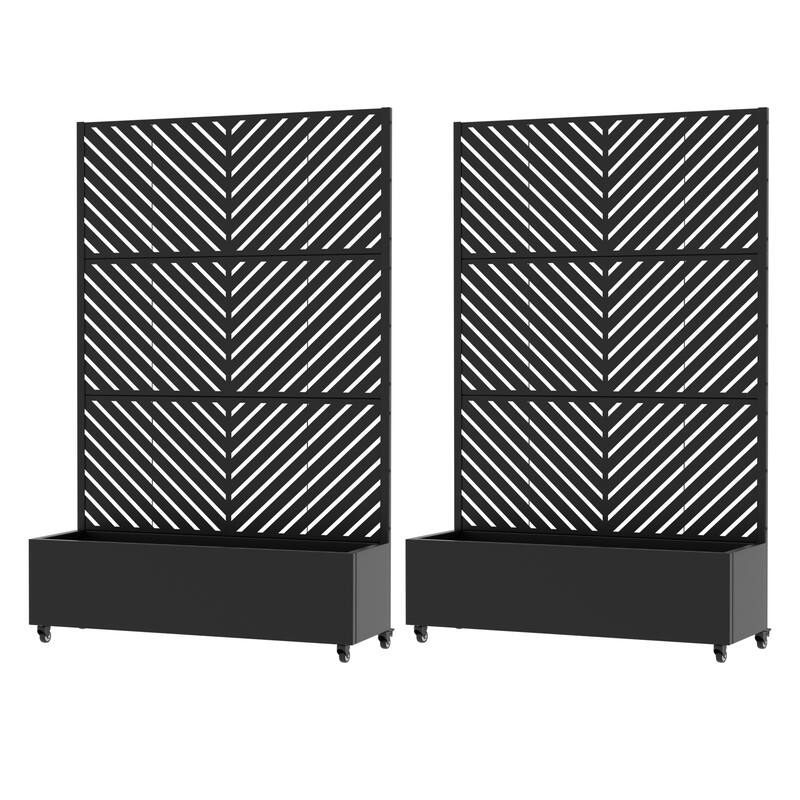 Outdoor Planters Metal Planter Box with Trellis with Wheels(Set of 2)