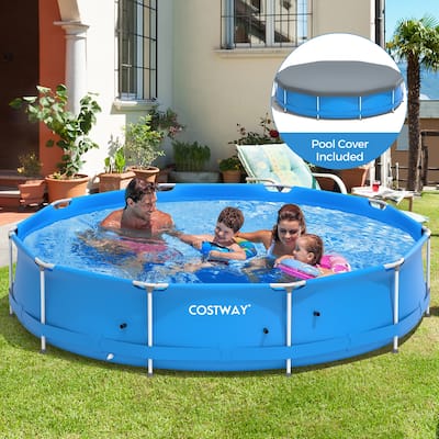 Round Above Ground Swimming Pool Patio Frame Pool W/ Pool Cover