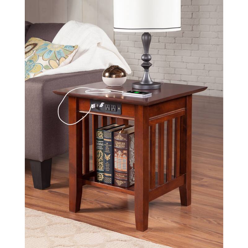 AFI Mission End Table Set of 2 with Built-in Charger - Walnut